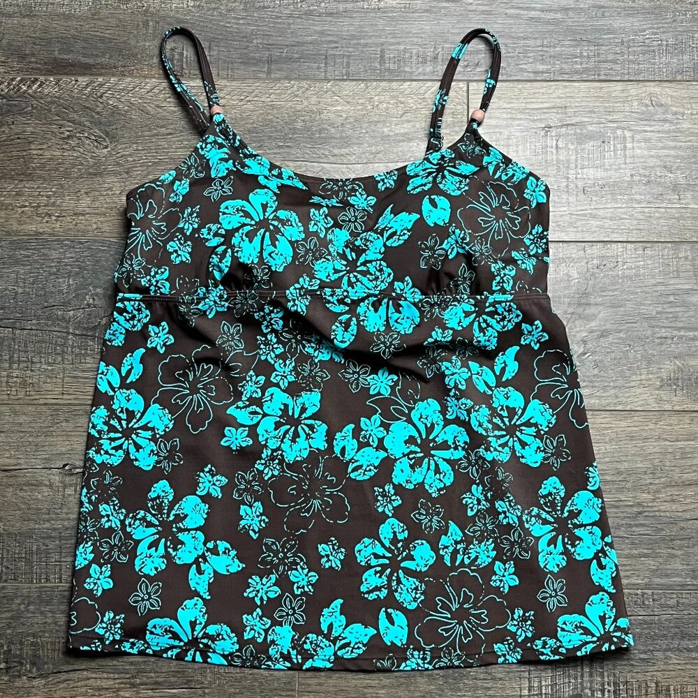 Motherhood Maternity Brown & Teal Tankini Top Swim Suit ((size Medium))